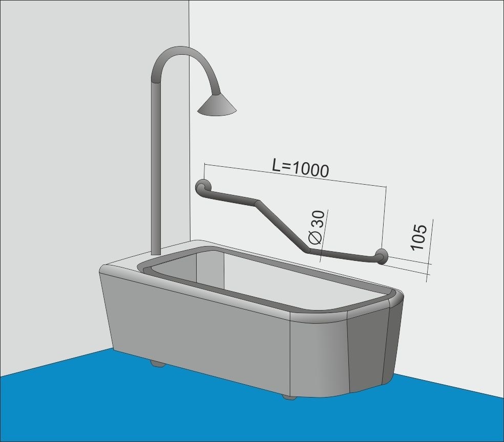 Поручень для ванной прямой настенный ломанный, 1000мм купить на сайте  Доступная Страна