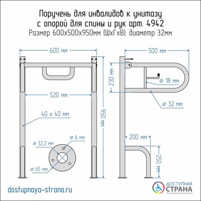 Поручень к унитазу с опорой для спины и рук