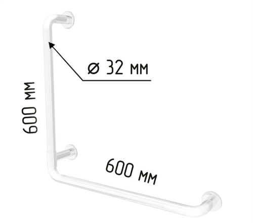 Поручень к унитазу настенный стационарный Г-образный 600х600 мм, белый 8897 - фото 38321