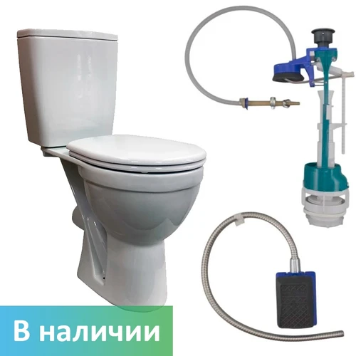 Унитаз-компакт высокий для людей с ограничениями ОДА с педалью для смыва 9643-СП - фото 44583