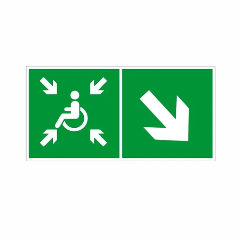 Направление движения к пункту (месту) сбора для инвалидов направо вниз, ПВХ фотолюминесцентный 9375-ф - фото 44789