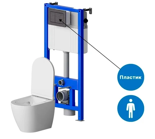 Унитаз подвесной SANTEYA UNITY с инсталляцией SANTEYA FRAME и пластиковой кнопкой смыва под сталь SANTEYA BASE 9961 - фото 45984