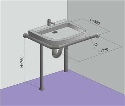 Поручень для раковины настенного крепления 550х730х230мм