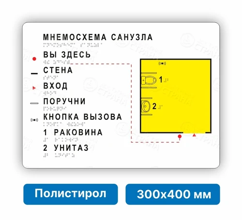 Тактильная мнемосхема для небольшого помещения 300х400мм, белая, ПОЛИСТИРОЛ 2756 - фото 46289
