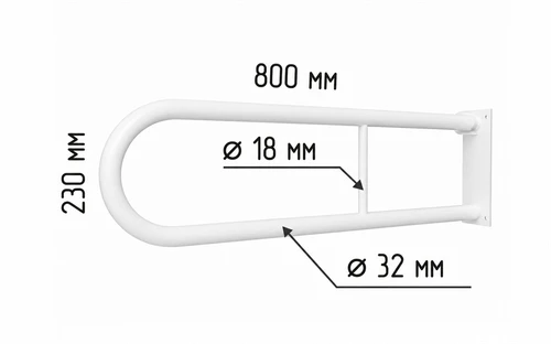 Поручень опорный настенный откидной без бумагодержателя 800х230 мм, белый, диаметр трубы 32мм 9336 - фото 46294
