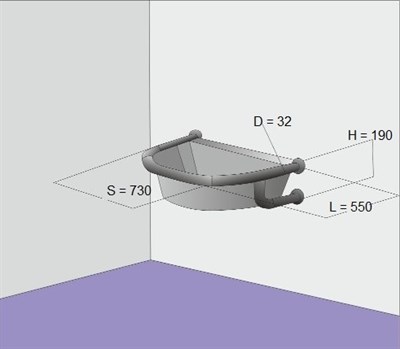 Рн5 угловой поручень для полукруглой раковины настенного крепления