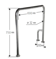 Поручень опорный для ванной и санузла стационарный П-образный 600х200х750мм 3288-600