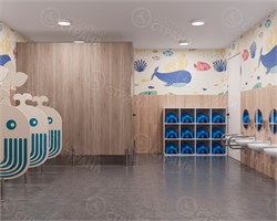 Готовый комплект оборудования для оснащения санузла совмещенного с кабиной для воспитателя и доступной кабиной для МГН в ДОУ (с подвесными унитазами) 9275