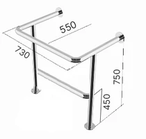 Поручень напольный на стойках для раковины с защитой слива 550х730х750мм 3014