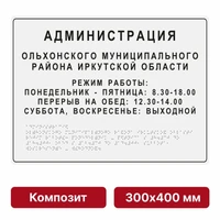 Тактильная вывеска со шрифтом Брайля, 300х400 мм, цветная, композит 9865-4